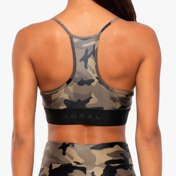 Koral Olive Green Brown Camo Sweeper Infinity Sports Bra A234506 NWOT size S - Picture 2 of 8